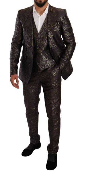 Purple Gold Brocade Slim 3 Piece SICILIA Suit