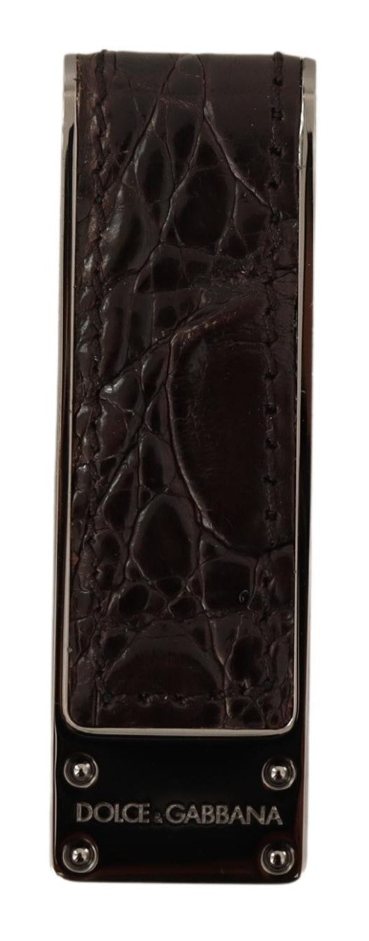 Brown Leather Silver Brass Mens Cash Clasp Money Clip