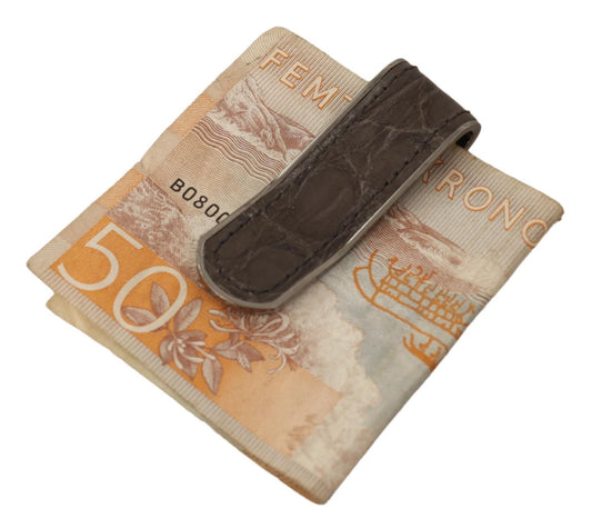 Brown Leather Silver Brass Mens Cash Clasp Clip