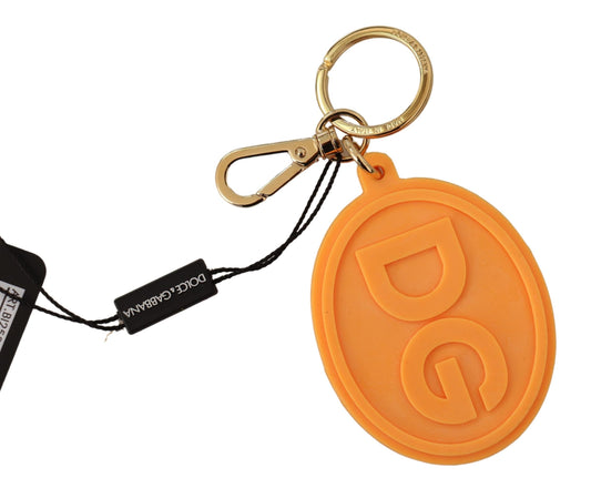 Orange Rubber DG Logo Gold Brass Metal Keychain