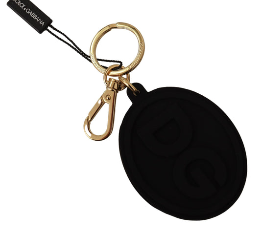 Black Rubber DG Logo Gold Brass Metal Keyring Keychain