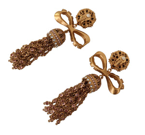 Gold Dangling Crystals Long Clip-On Jewelry Earrings