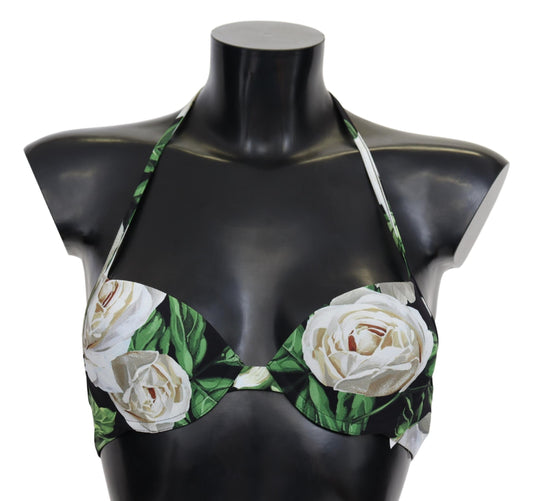Black Rose Print Swimsuit Beachwear Bikini Tops