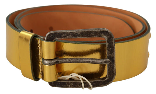 Gold Genuine Leather Rustic Silver Buckle Waist Belt
