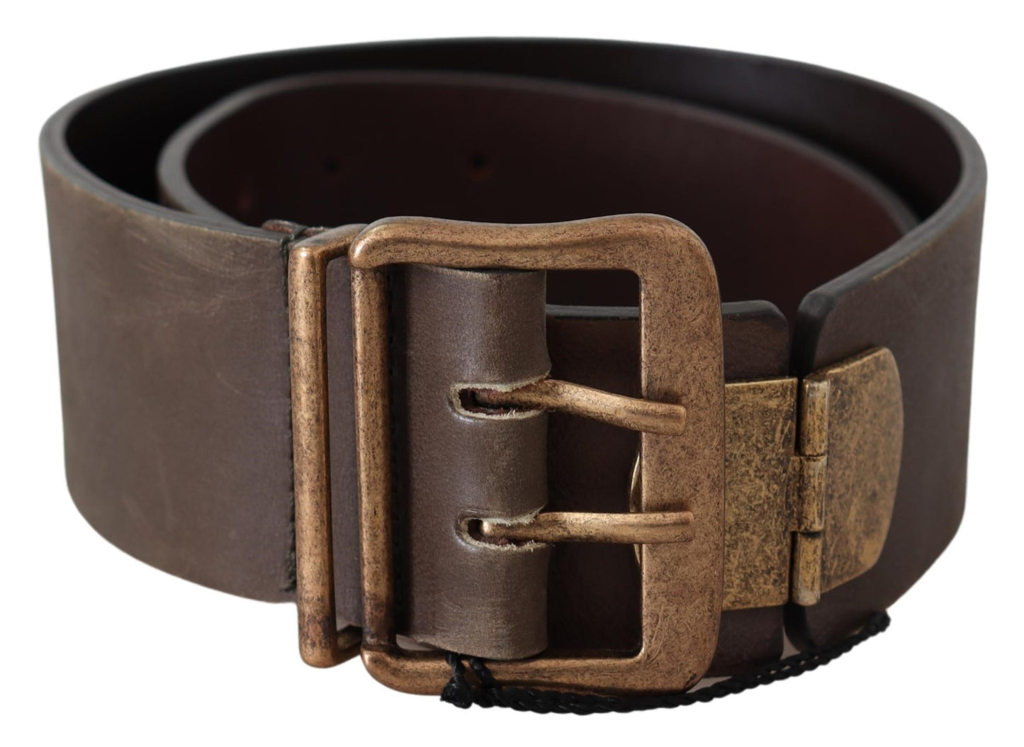 Brown Leather Wide Bronze Buckle Waist Belt
