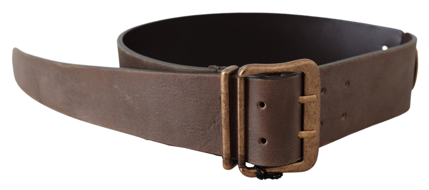 Brown Leather Wide Bronze Buckle Waist Belt