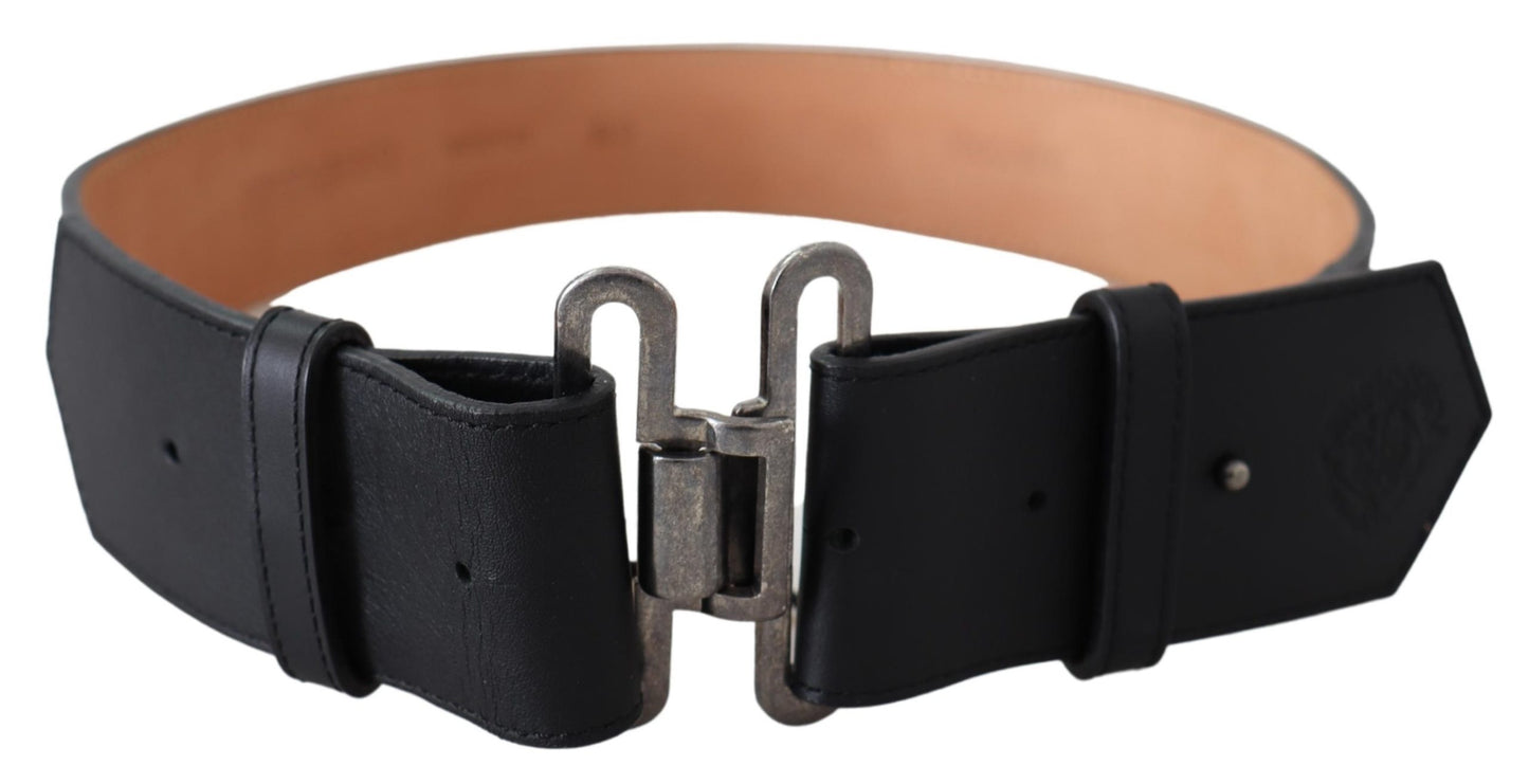 Black Leather Vintage Military Buckle Waist  Belt