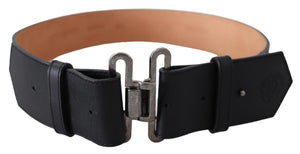 Black Leather Vintage Military Buckle Waist  Belt