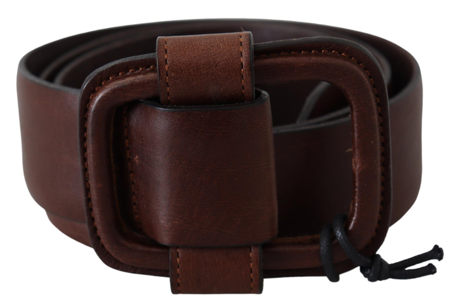 Brown Genuine Leather Solid Design Logo Buckle Belt