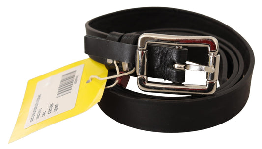 Black Leather Silver Buckle Waist Belt