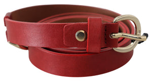 Red Genuine Leather Silver Logo Buckle Belt