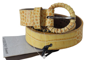 Beige Genuine Leather Snakeskin Design Round Belt