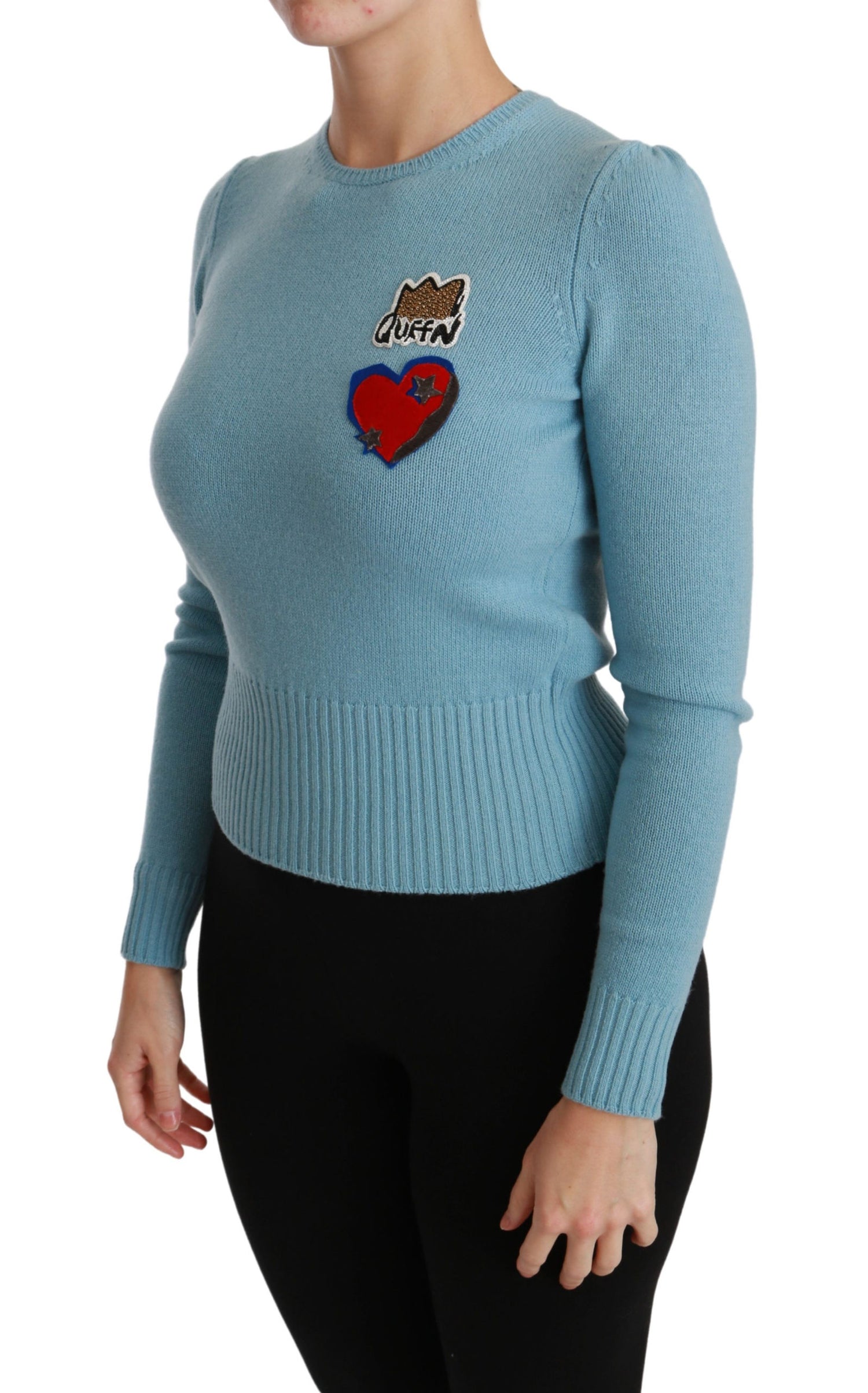 Blue Wool Queen Heart Pullover Sweater