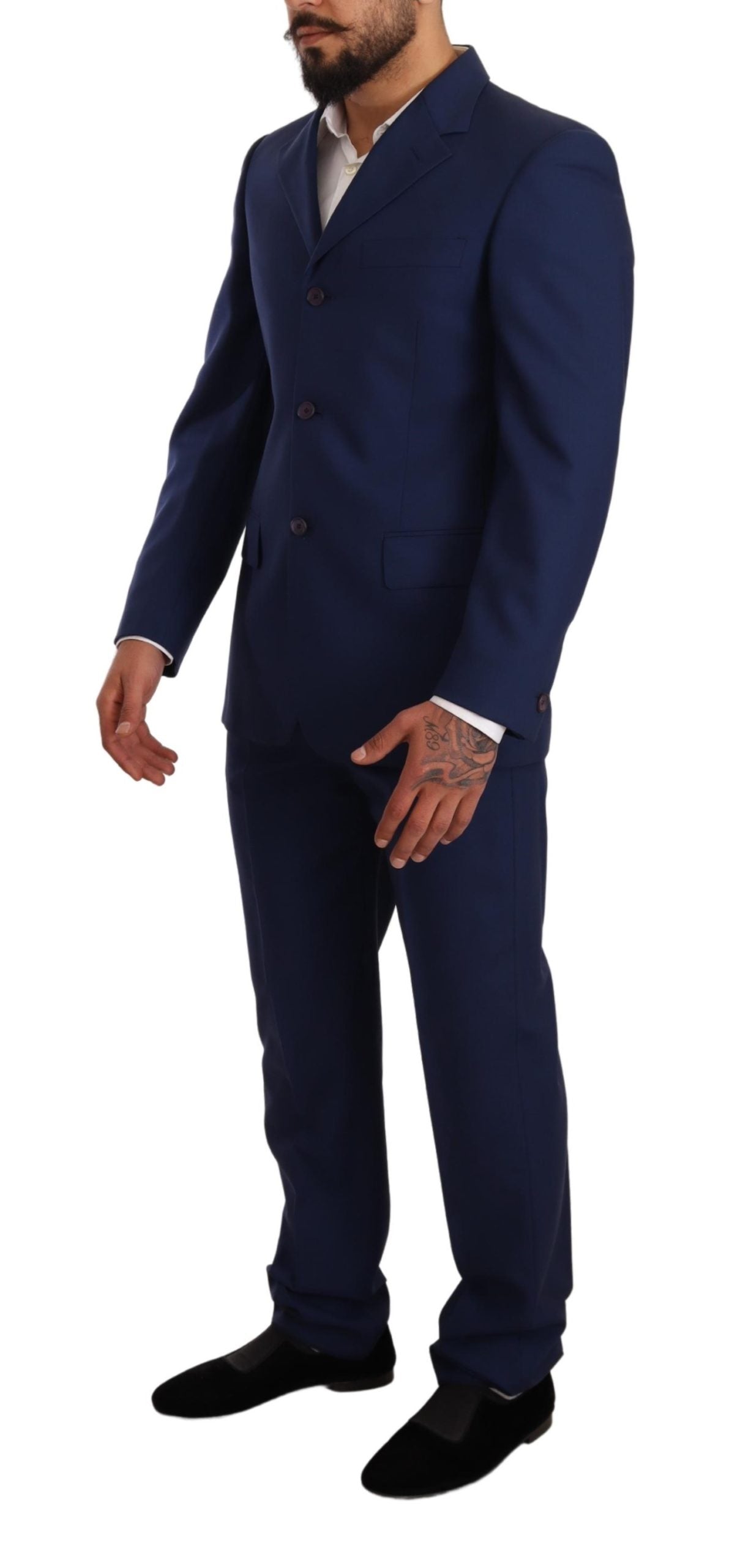 Blue Wool Notch Lapel Single Breasted Suit