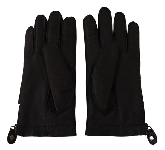 Black Leather Lamb Skin Biker Gloves