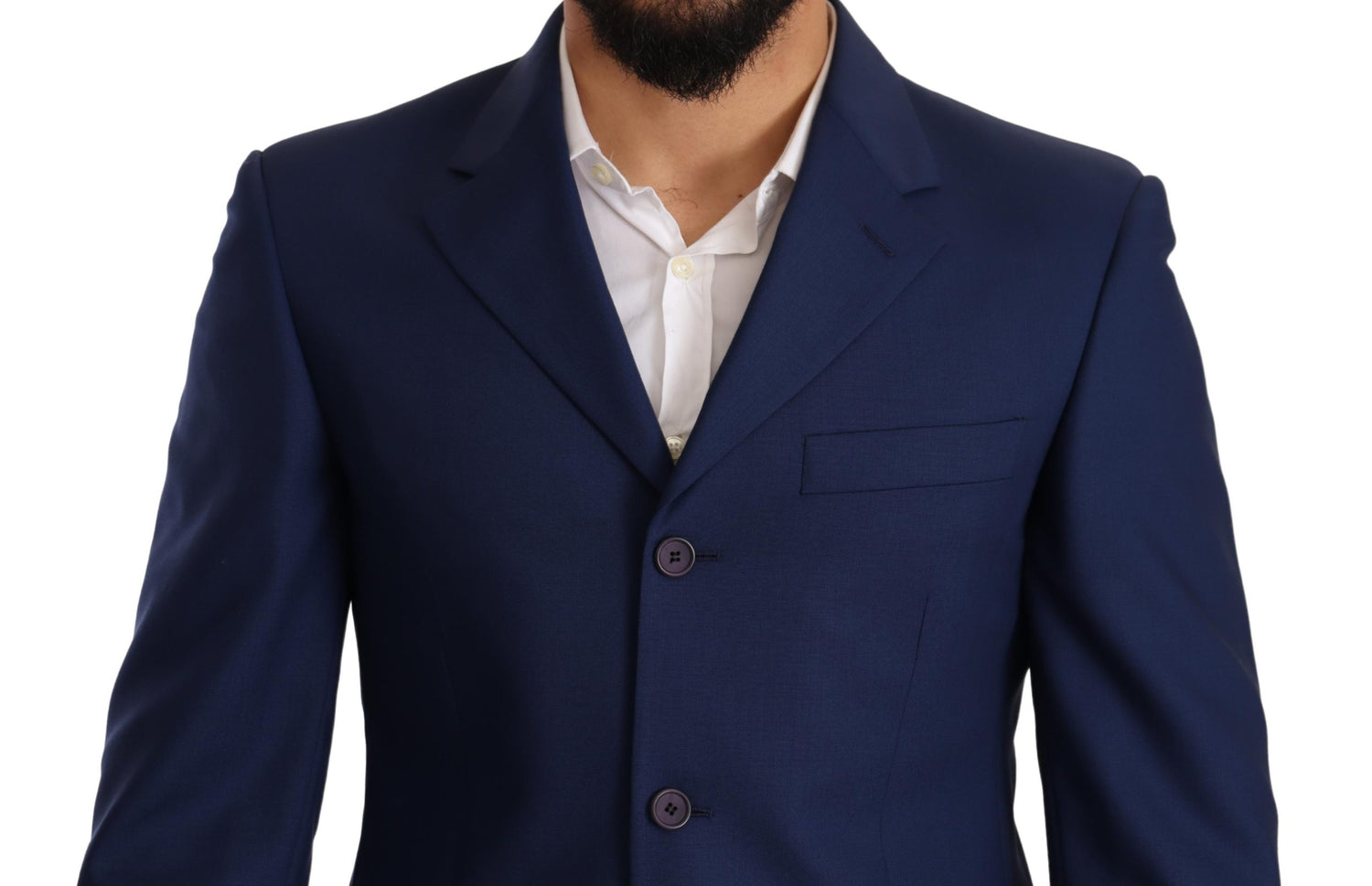 Blue Wool Notch Lapel Single Breasted Suit