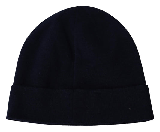 Blue Cotton Cashmere Beanie Winter Hat