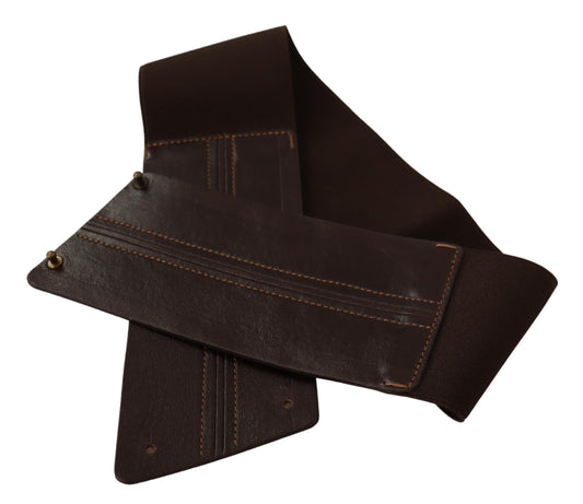 Brown Leather Wide Stretch Waistband Belt