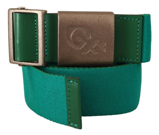 Green Cotton Silver Logo Metal Buckle Waist Belt