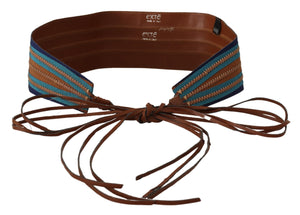 Brown Leather Wide Waistband Tie Fastening Belt