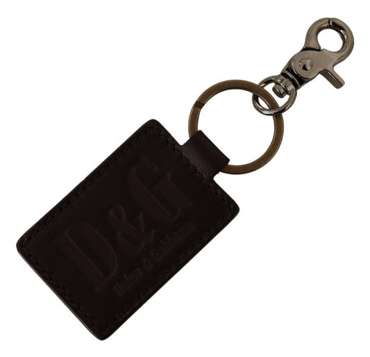 Brown Leather Logo Metal Ring Hook Keychain