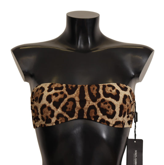 Brown Leopard Print Bandeau Swimwear Bikini Top