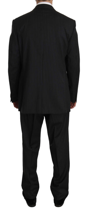 Black Striped Two Piece 3 Button 100% Wool Suit