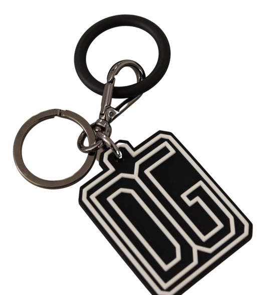 Black White DG Rubber Logo Silver Ring Keychain