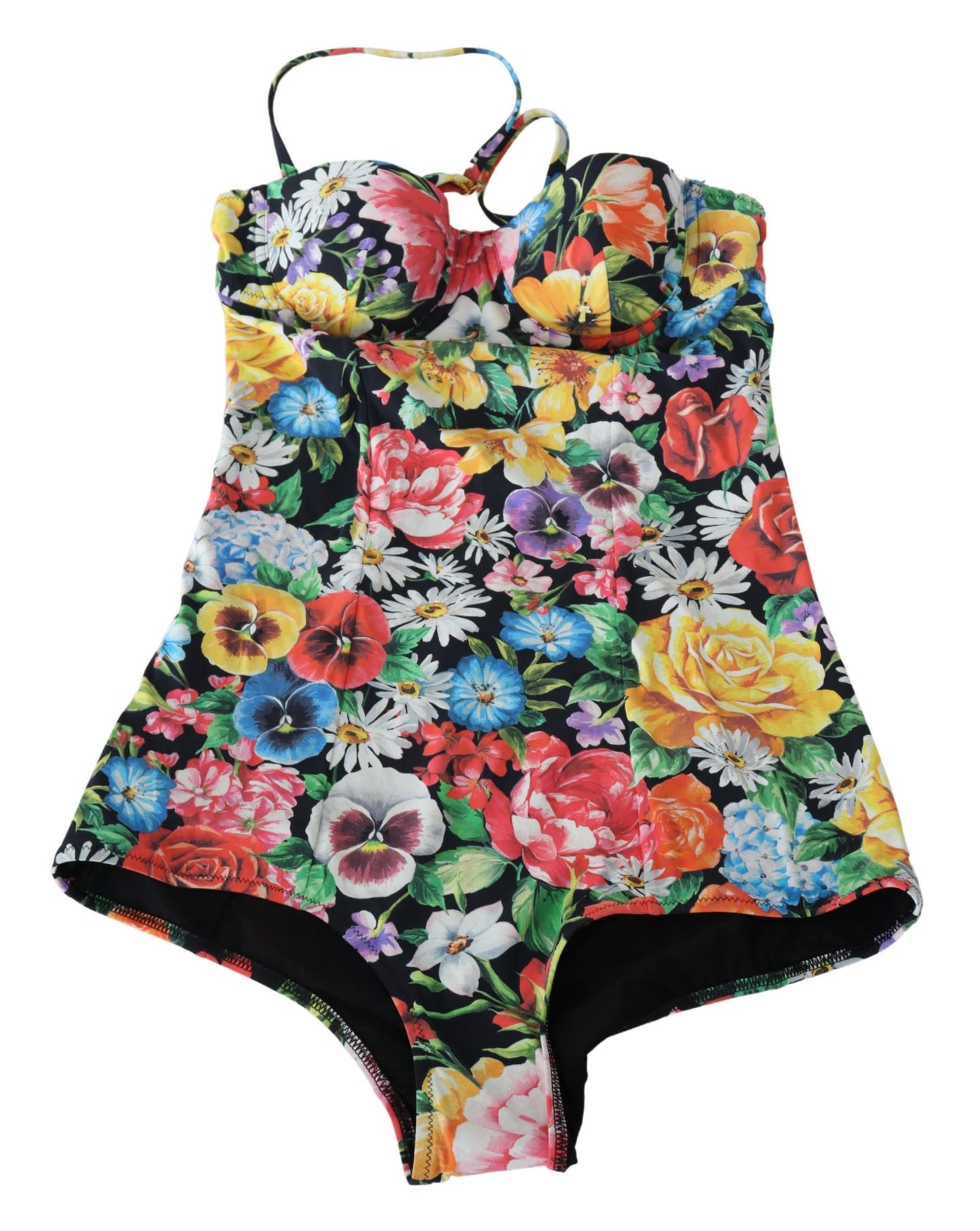 Black Floral One Piece Swimwear Swimsuit Bikini