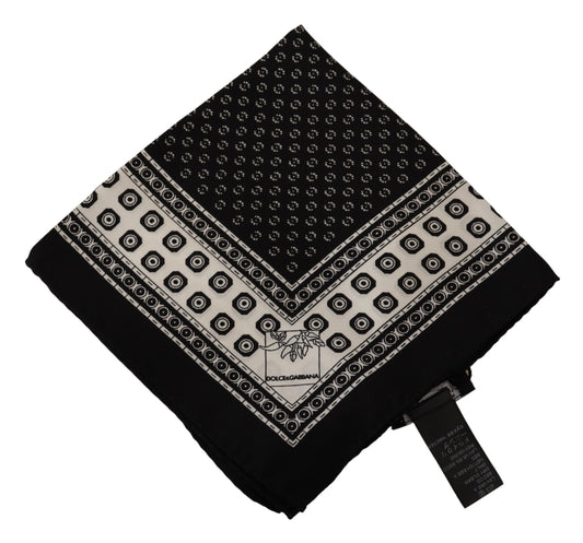 Black White Silk Square Handkerchief Scarf