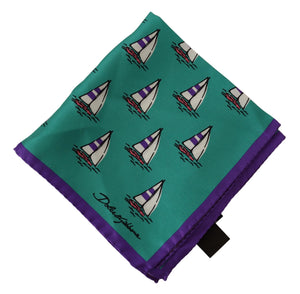 Green Sailboat Print Silk Handkerchief Scarf