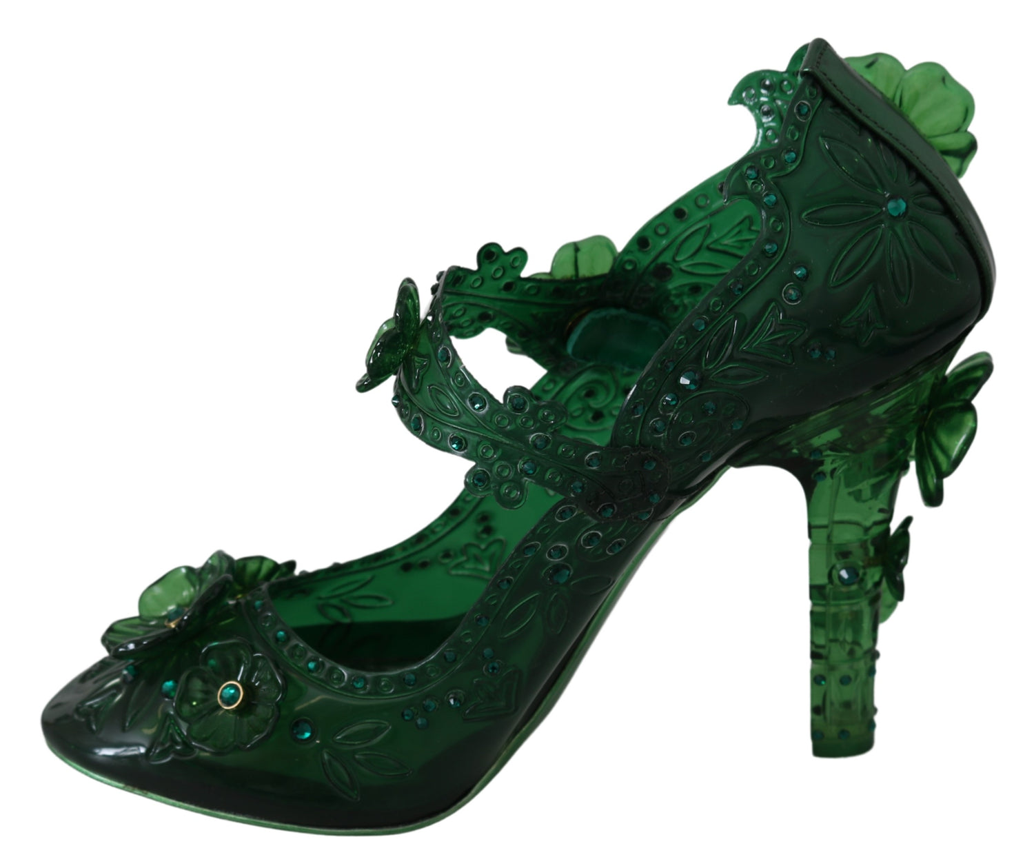 Green Floral Crystal CINDERELLA Heels Shoes