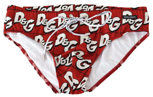 Red D&G Logo Men  Swimwear Nylon Beachwear Briefs