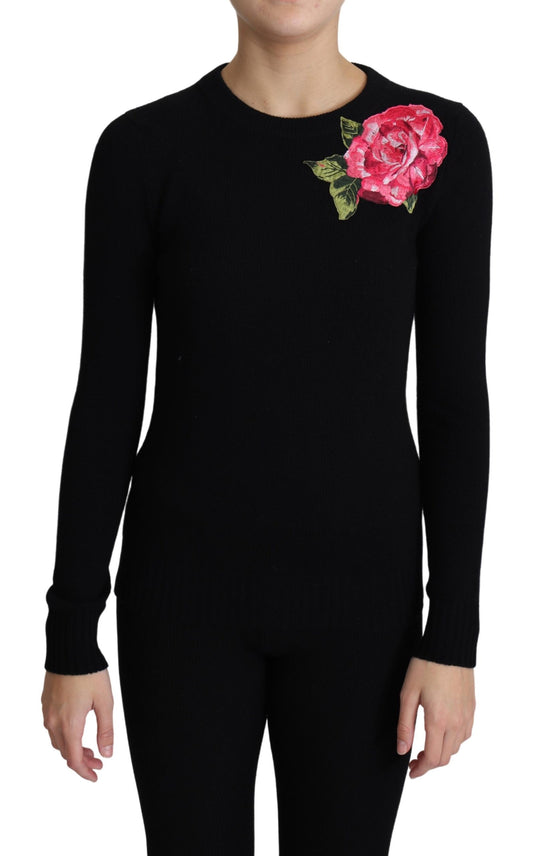 Black Floral Embroidery Wool Pullover Sweater