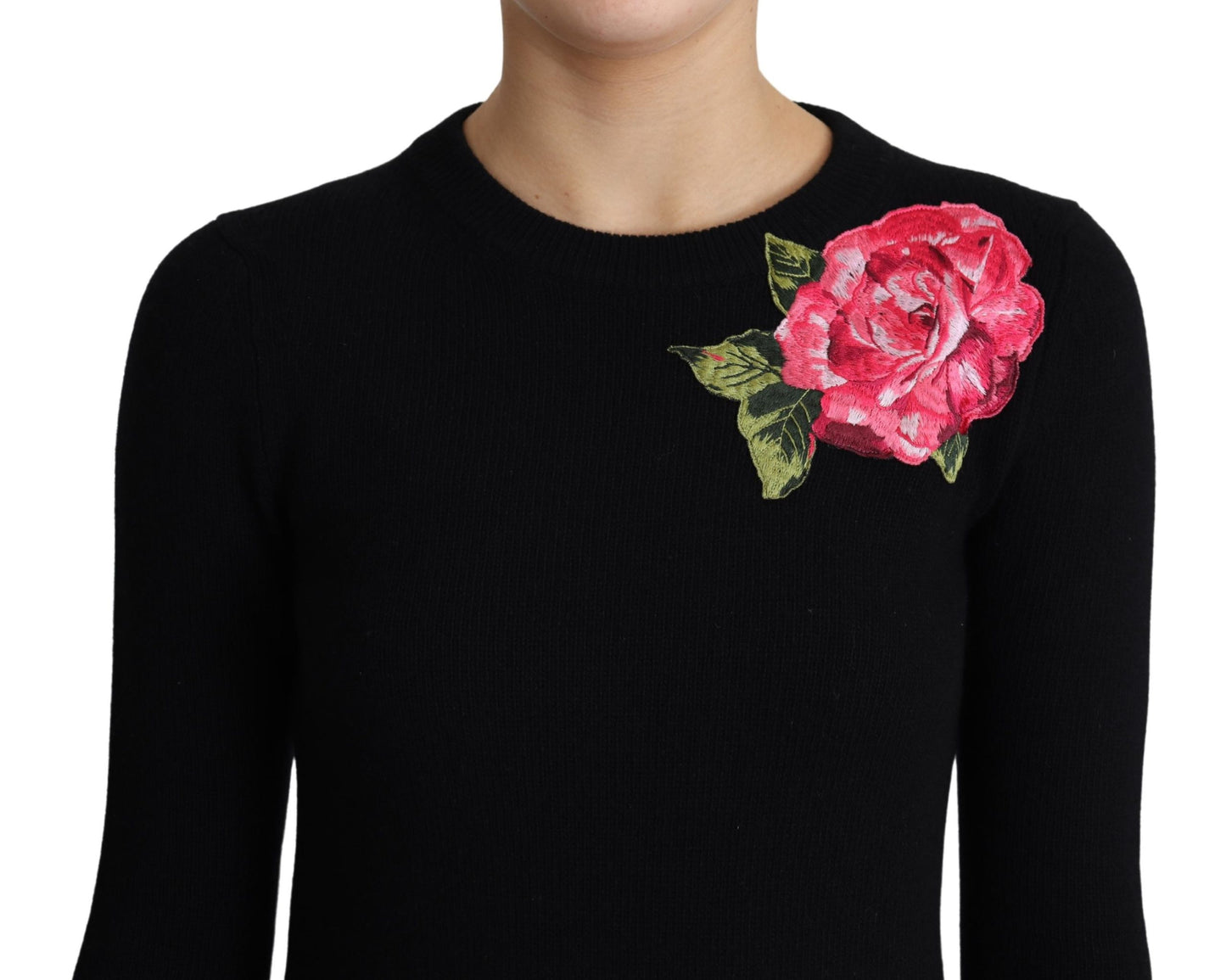 Black Floral Embroidery Wool Pullover Sweater
