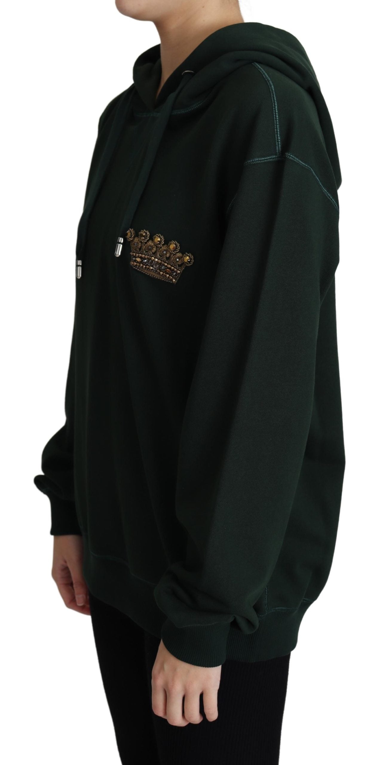 Dark Green Crown Embroidery Hoodie