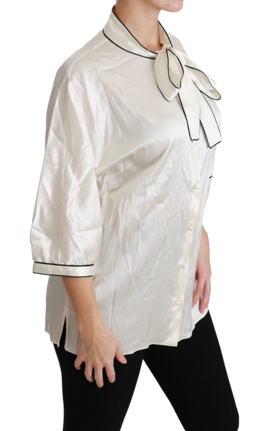 Beige 3/4 Sleeve Shirt Blouse Silk Top