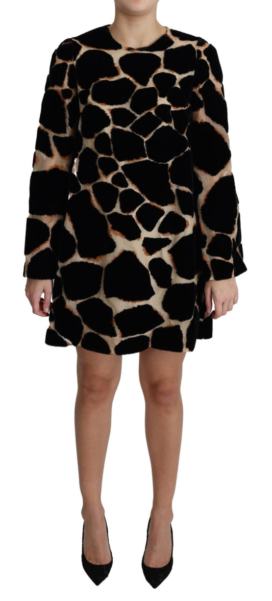 Black Giraffe Print Shift Mini Dress