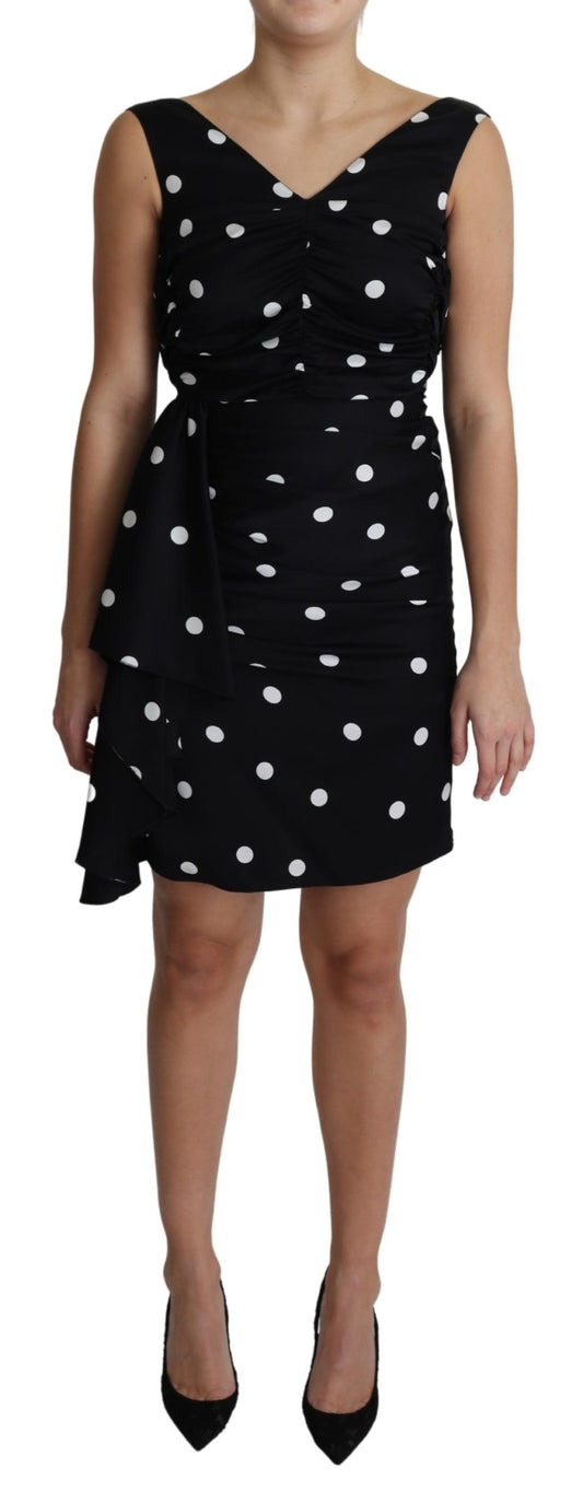 Black Polka Dots Charmeuse Ruffle Mini Dress