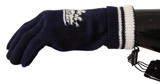Blue White D&G Logo Crown Cashmere Gloves