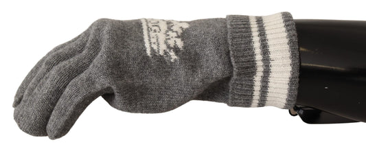 Gray White D&G Logo Crown Cashmere Knit Gloves