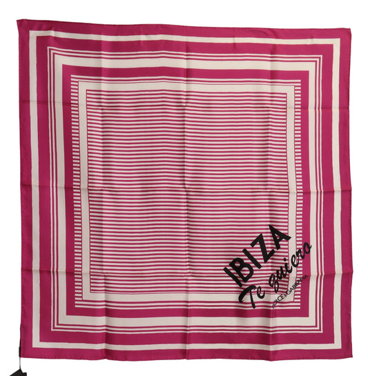 Pink Striped Silk Square Foulard Wrap Scarf