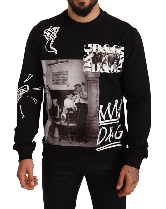 Black Sicilian Print Cotton Sweatshirt Sweater