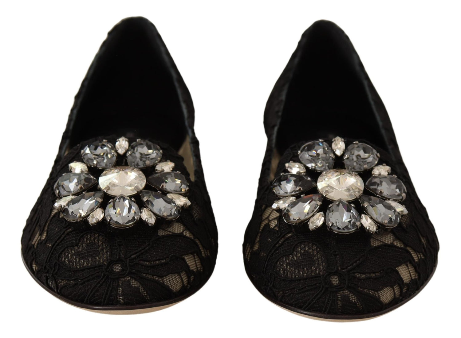 Black Taormina Lace Crystal Loafers Shoes
