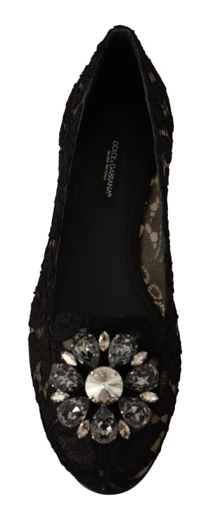 Black Taormina Lace Crystal Loafers Shoes