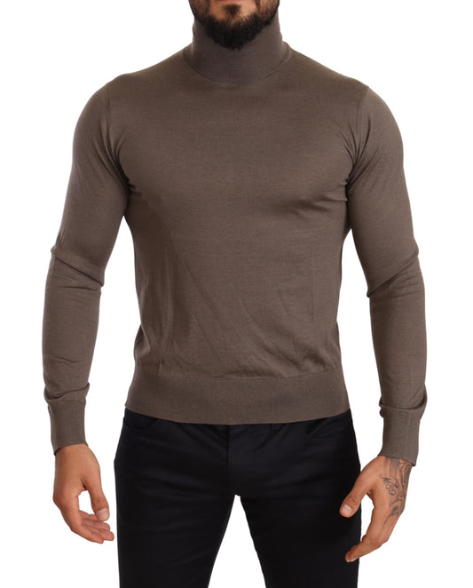Brown Cashmere Turtleneck Pullover Sweater
