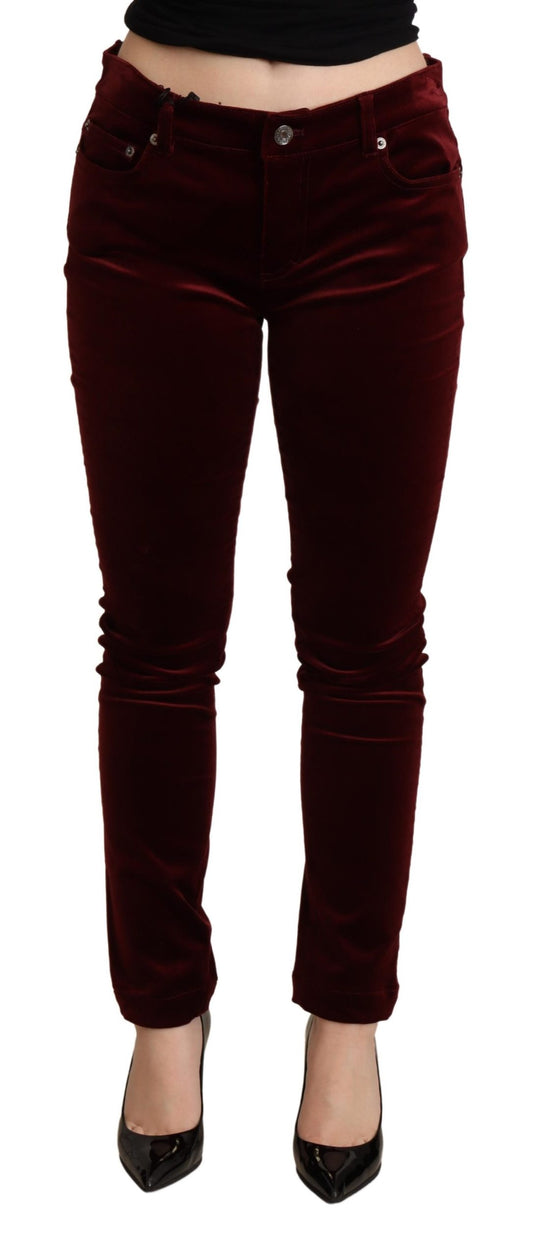 Bordeaux Red Velvet Skinny Trouser