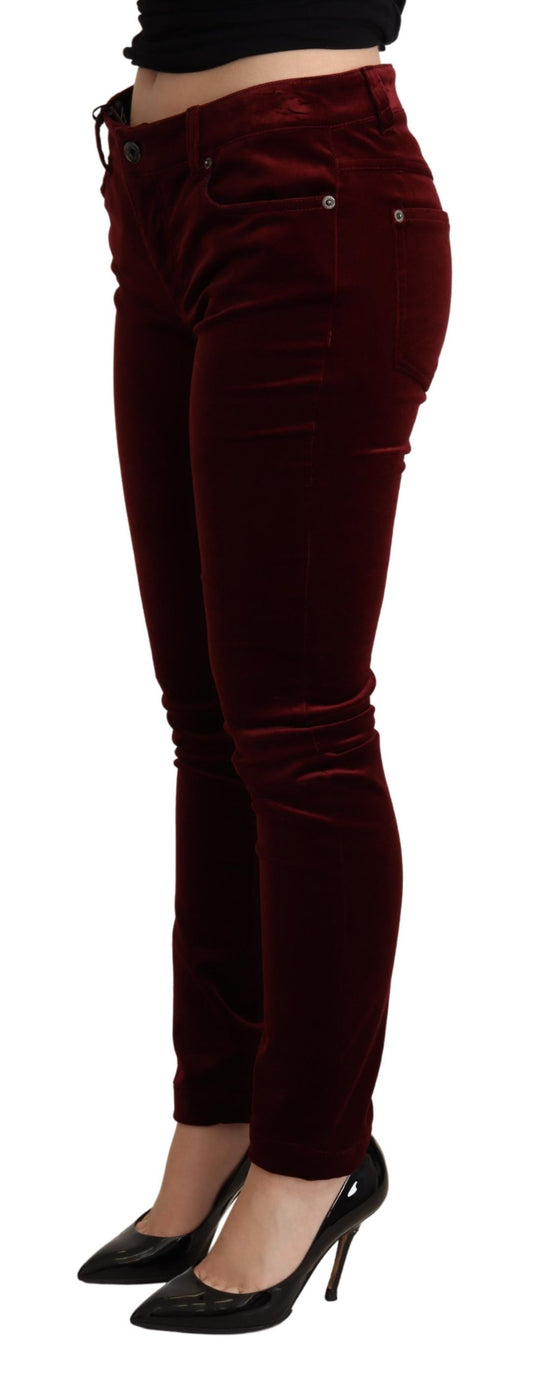 Bordeaux Red Velvet Skinny Trouser