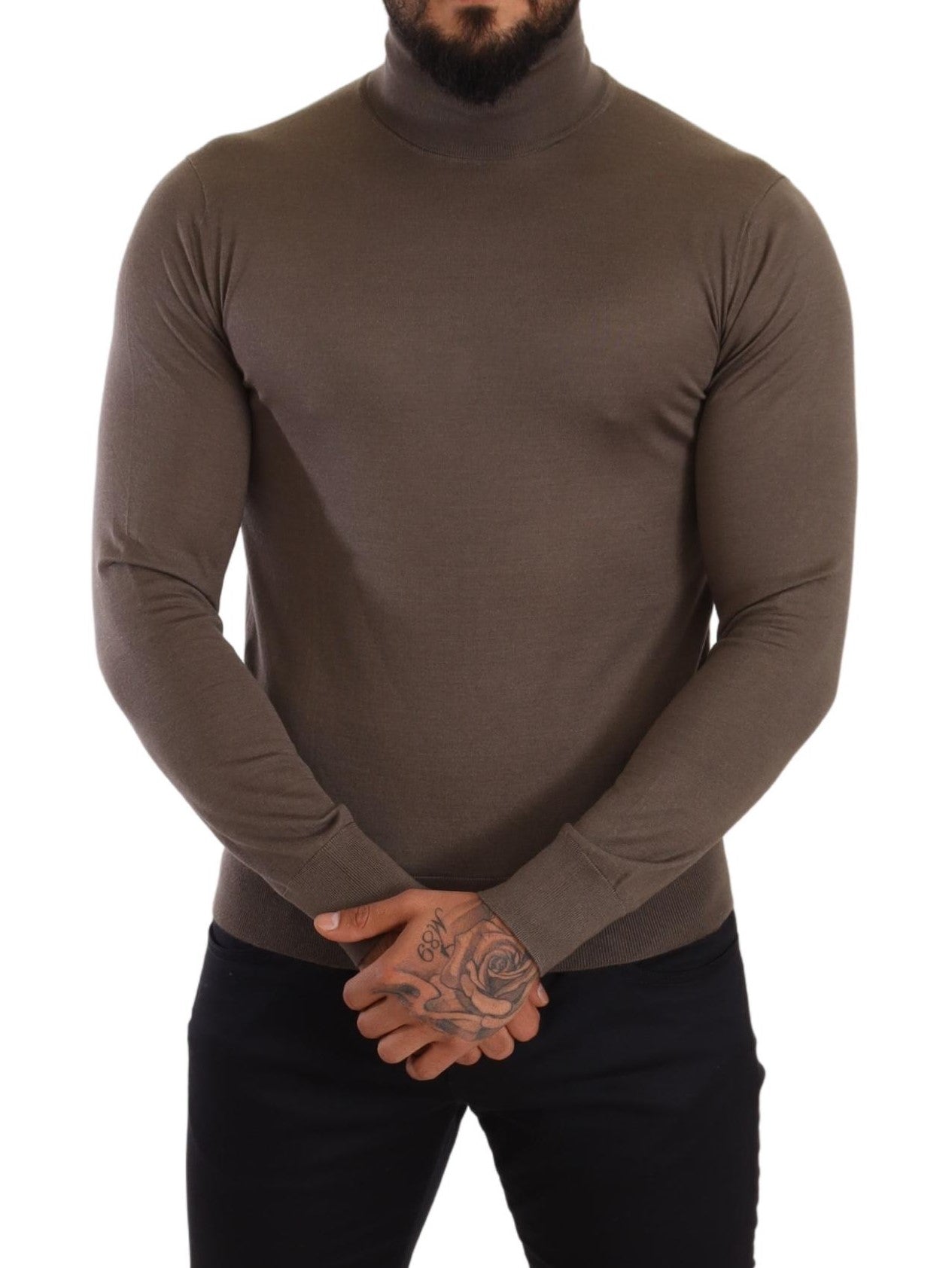 Brown Cashmere Turtleneck Pullover Sweater