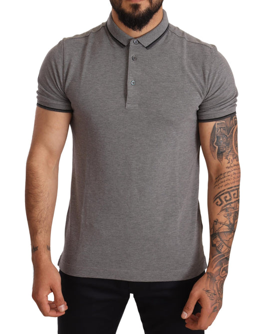 Gray Cotton Short Sleeve Polo Men  T-shirt